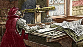 Galileo using a telescope