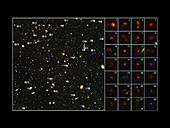 Close-ups of 28 young distant galaxies