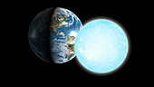 Earth and a white dwarf star compared