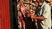 Butchering a deer carcass