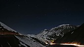 Mountain traffic at night, timelapse