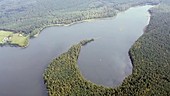 Lakes and forest through clouds