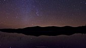 Star trails over a lake, timelapse