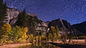 Star trails over national park, timelapse