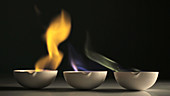Coloured flames in ceramic dishes