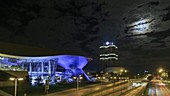 Moon, clouds and traffic, timelapse