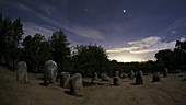 Almendres Cromlech at night, timelapse