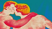 Two men kissing, thermogram footage