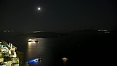 Boats at night in Santorini