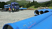 Unloading hydro pipes