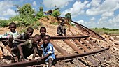 Railway washed away by flooding, Malawi