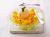 Quark ice cream with marinated mango