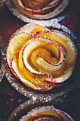 Apple roses with apricots and icing sugar