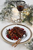 Beef steak with bacon and cranberries for Christmas