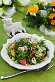 Easter salad with salmon, avocado and quail's eggs