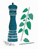 A pepper mill and stinging nettles (illustration)