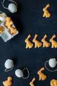 Easter bunny cheese crackers and blown out eggs