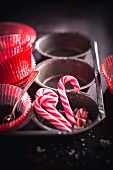 Candy canes in a muffin tin