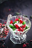 Colourful Christmas sugar in a glass serving dish