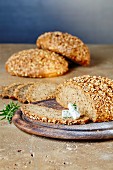 Nut bread with herb goat's cream cheese and rosemary