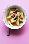 Thai soup with chicken legs and bamboo shoots