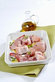 Raw rabbit meat in a marinade