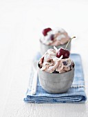 Bowls of cherry and coconut ice cream