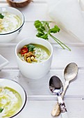 Coriander soup with croutons