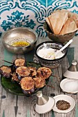 Grilled aubergines with ayoghurt dip and pitta bread (Morocco)