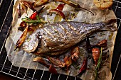 Sea bream on a cooking grid
