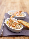Mini bakes with salmon trout, prawns and grilled bread