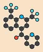 Mefloquine malaria drug molecule