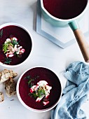 Beetroot soup with smoked trout and dill