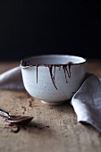 Melted chocolate in a ceramic bowl