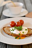 A poached egg on grilled bread