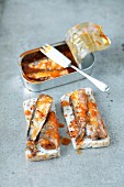 Toast with sardines in tomato sauce