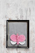 Hand-made felt butterfly in vintage picture frame