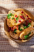 Olive oil bread with pomegranate seeds