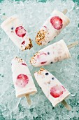 Frozen yoghurt on sticks with cereals and berries