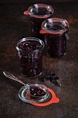 Jars of chutney with red onions and figs
