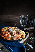 Pasta with meatballs and cherry tomatoes
