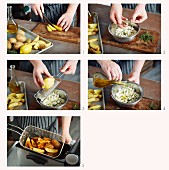 Frittierte Kartoffelecken mit Feta und Thymian zubereiten