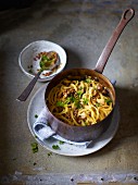 Turnip noodles with creamy lentils