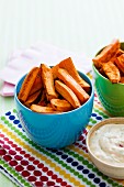 Sweet potato chips with a creamy corn dip