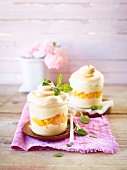 Peach and vanilla cream deserts topped with meringue
