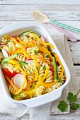 Fusilli with colourful vegetables