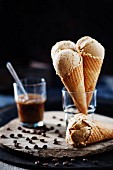 Espresso-caramel ice cream in cones