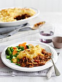 Cottage pie with a side of vegetables