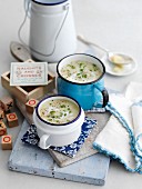 Leek and potato soup with herbs