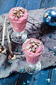 Coconut and raspberry mousse with chocolate sprinkles for Christmas